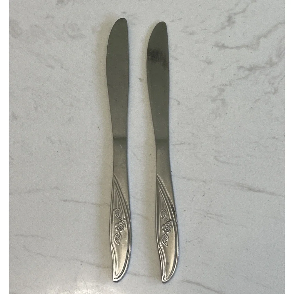 UTICA Stainless Steel Flatware Cameo Rose Oval Butter Knife USA 2